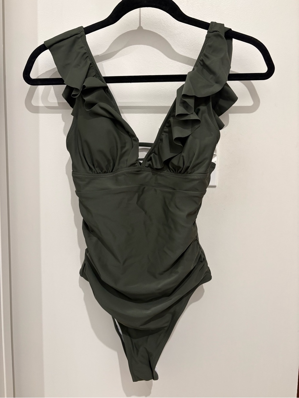 Women’s Olive Green Ruffle One-Piece Swimsuit